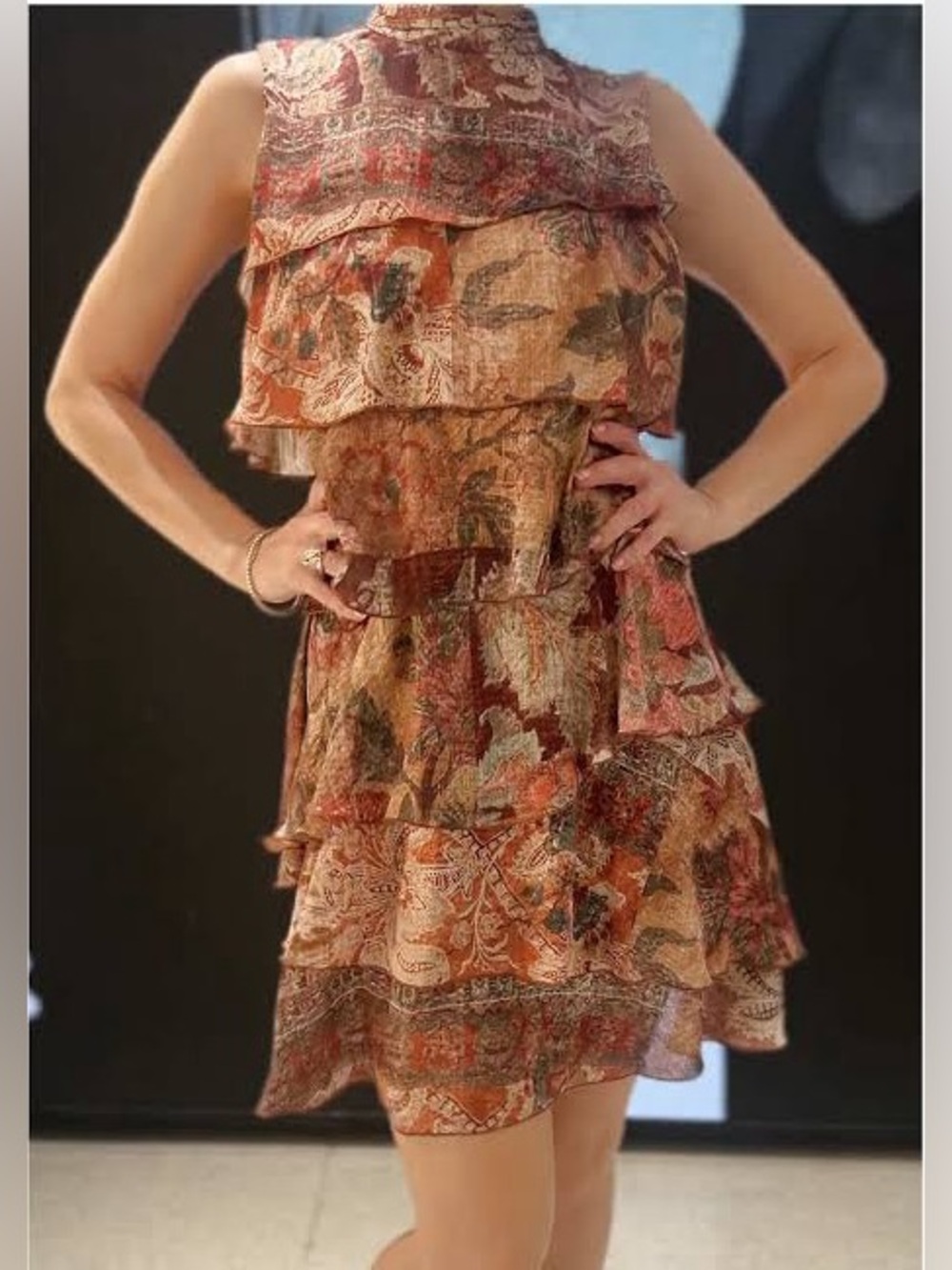 Zara Ruffled Printed Mini Dress - Picture 1 of 12